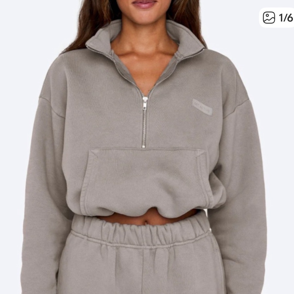 SET Active Grey Cropped Heavy Weight Half-Zip Sweatshirt